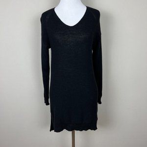 EILEEN FISHER Sweater Womens PS Black 100% Wool Tunic‎ Knit V-Neck Small Petite